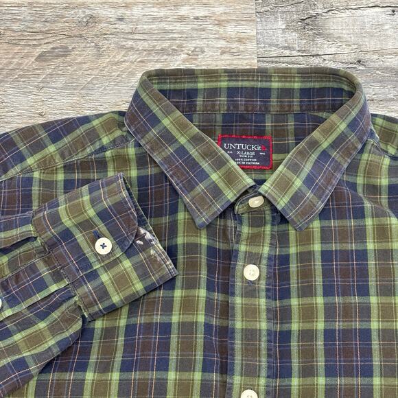 UNTUCKit Helios Flannel Tartan Plaid Men XL Slim Fit Long Sleeve Button Up Shirt - Picture 1 of 9